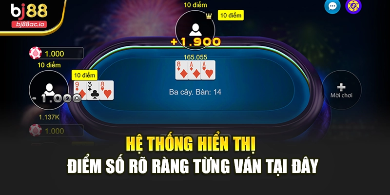 Hệ thống hiển thị điểm số rõ ràng từng ván tại đây